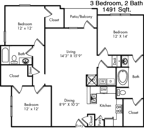 1,491 sq ft floorplan layout