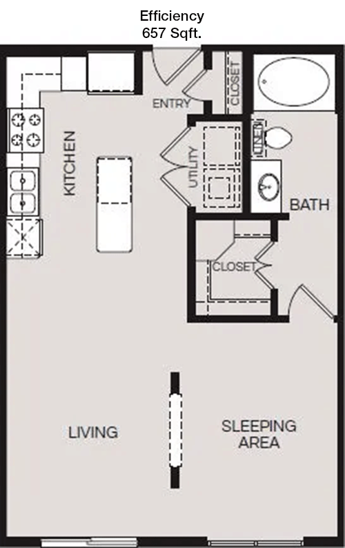 657 sq ft floorplan layout
