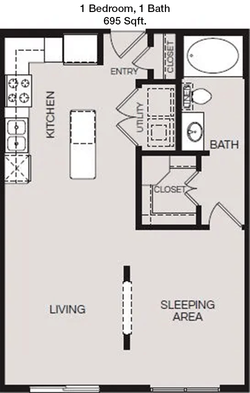 695 sq ft floorplan layout