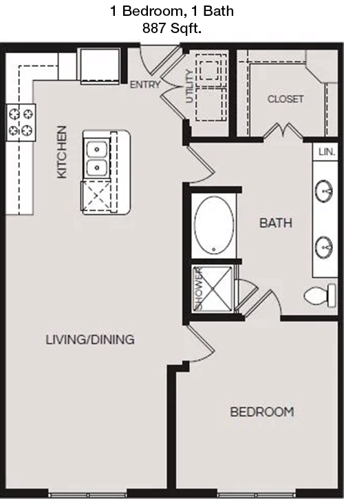 887 sq ft floorplan layout