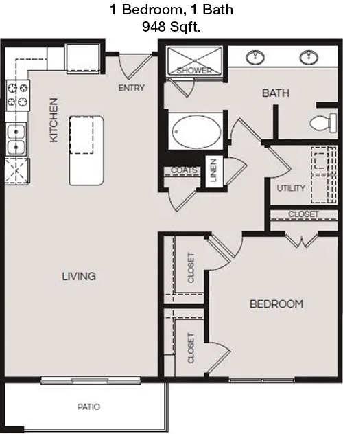 948 sq ft floorplan layout