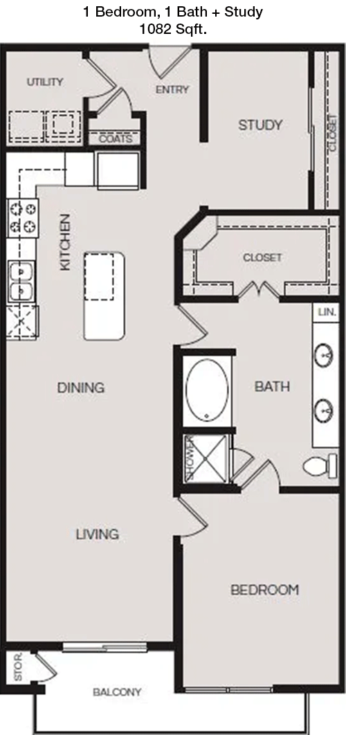 1,082 sq ft floorplan layout