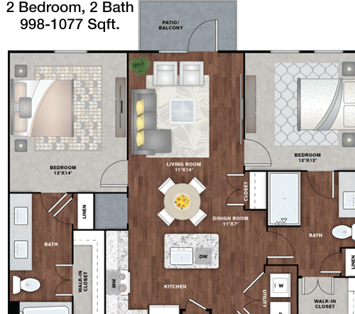 998 sq ft floorplan layout