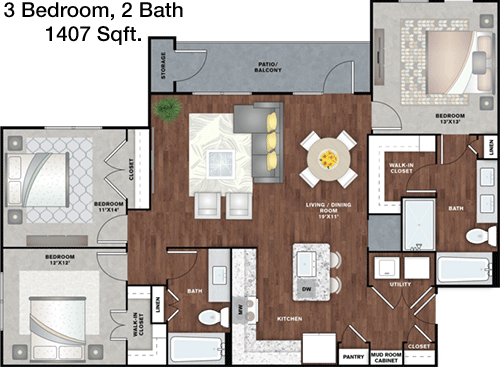 1,407 sq ft floorplan layout