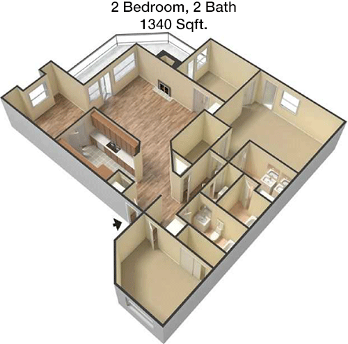 1,340 sq ft floorplan layout