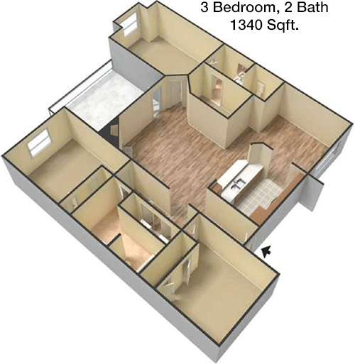 1,340 sq ft floorplan layout
