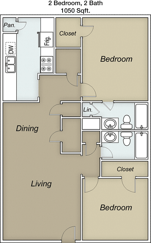 1,050 sq ft floorplan layout