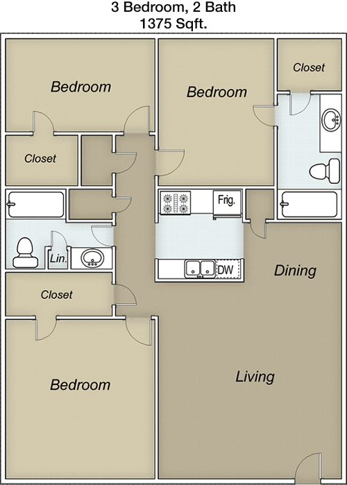 1,375 sq ft floorplan layout