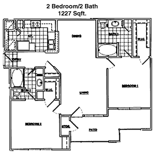 1,227 sq ft floorplan layout