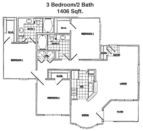 1,406 sq ft floorplan layout