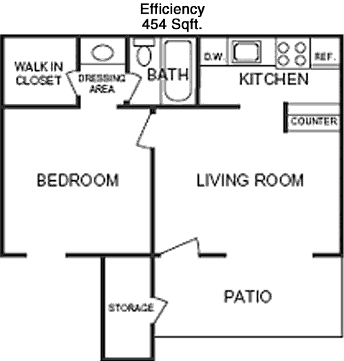 454 sq ft floorplan layout