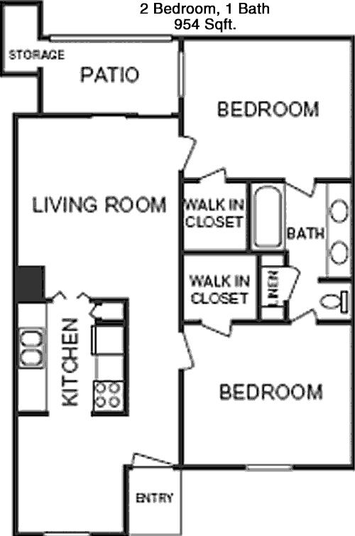 954 sq ft floorplan layout