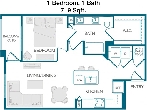 719 sq ft floorplan layout