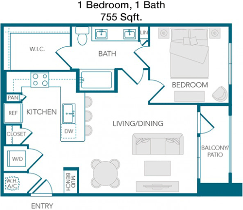 755 sq ft floorplan layout