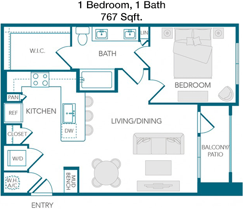 767 sq ft floorplan layout