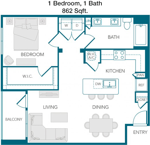 862 sq ft floorplan layout