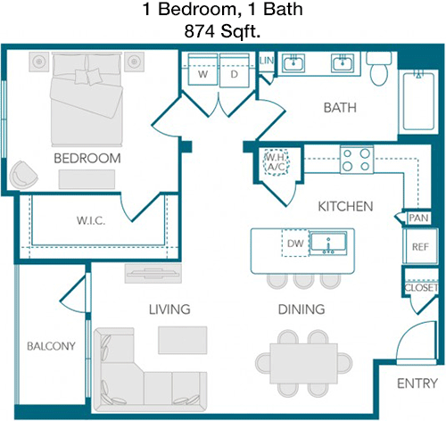 874 sq ft floorplan layout