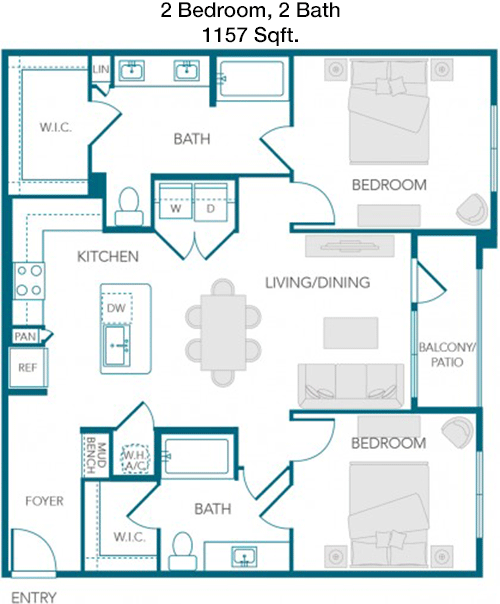 1,157 sq ft floorplan layout