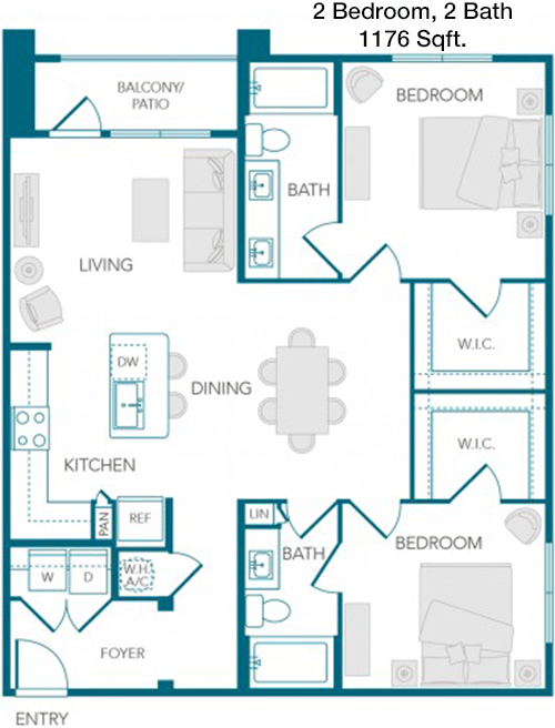 1,176 sq ft floorplan layout