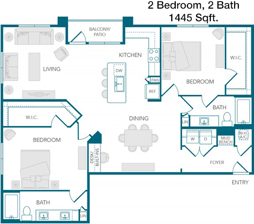 1,445 sq ft floorplan layout