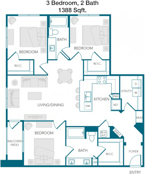 1,388 sq ft floorplan layout