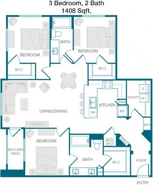 1,408 sq ft floorplan layout