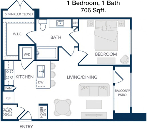 706 sq ft floorplan layout