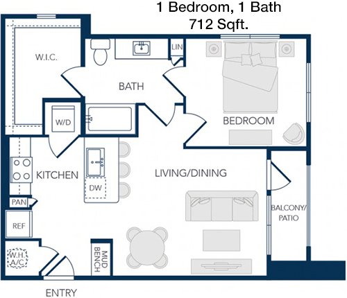 712 sq ft floorplan layout