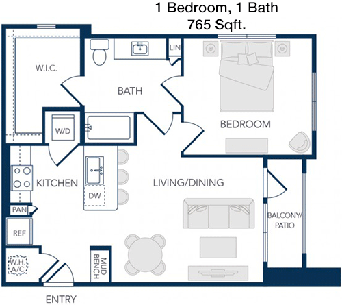 765 sq ft floorplan layout