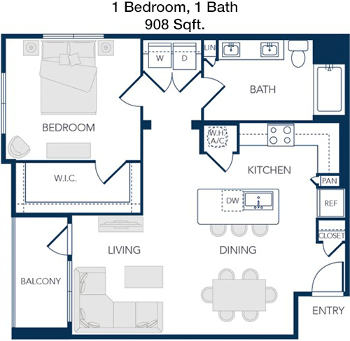 908 sq ft floorplan layout