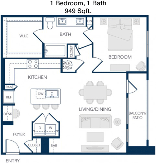 949 sq ft floorplan layout