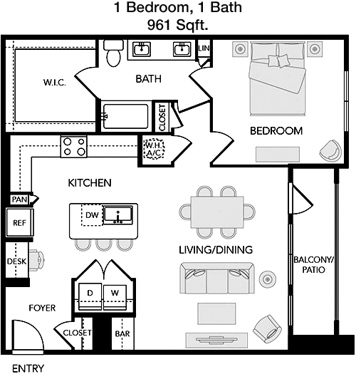 961 sq ft floorplan layout