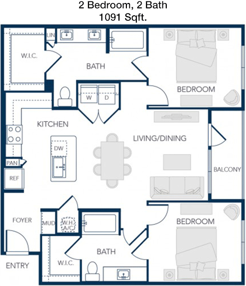 1,091 sq ft floorplan layout