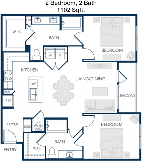 1,102 sq ft floorplan layout