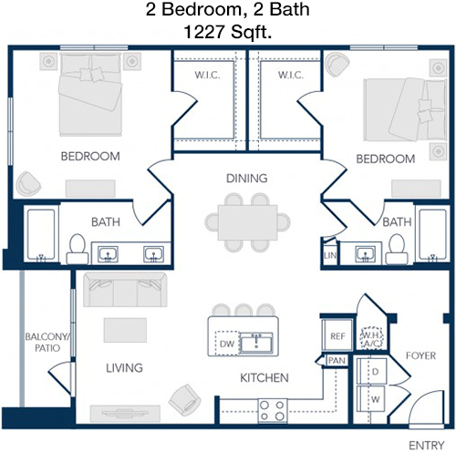 1,227 sq ft floorplan layout