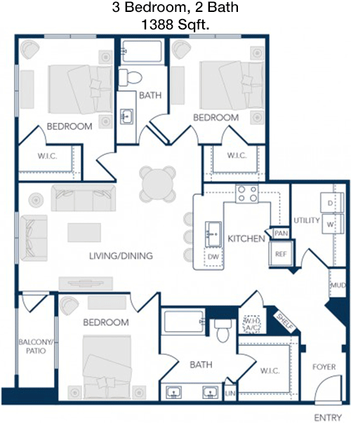 1,388 sq ft floorplan layout