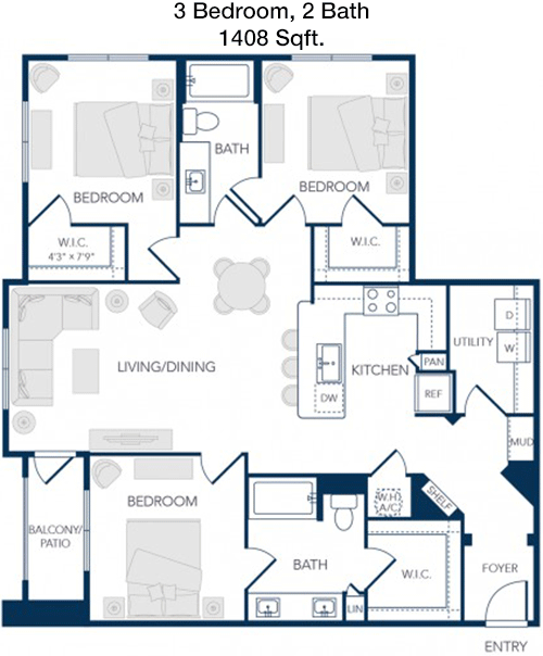1,408 sq ft floorplan layout