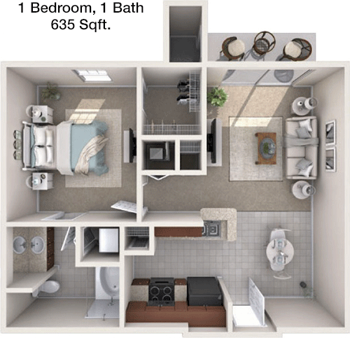 635 sq ft floorplan layout