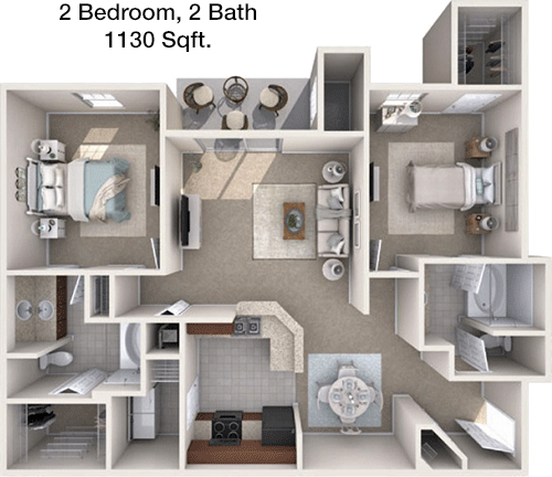 1,130 sq ft floorplan layout