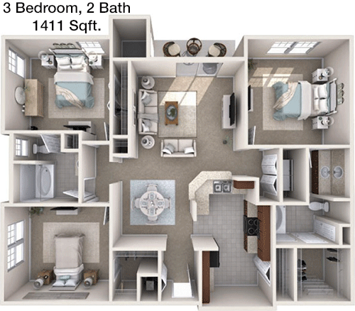 1,411 sq ft floorplan layout