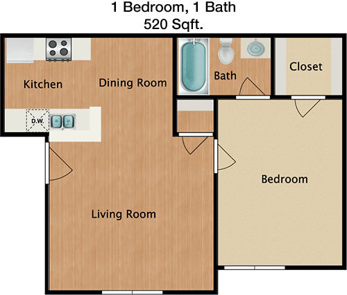 520 sq ft floorplan layout