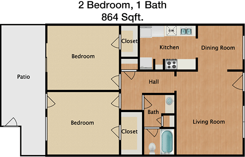 864 sq ft floorplan layout