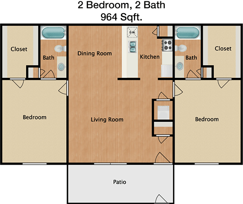 964 sq ft floorplan layout
