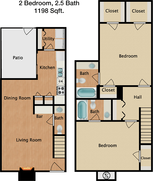 1,198 sq ft floorplan layout