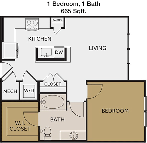 665 sq ft floorplan layout