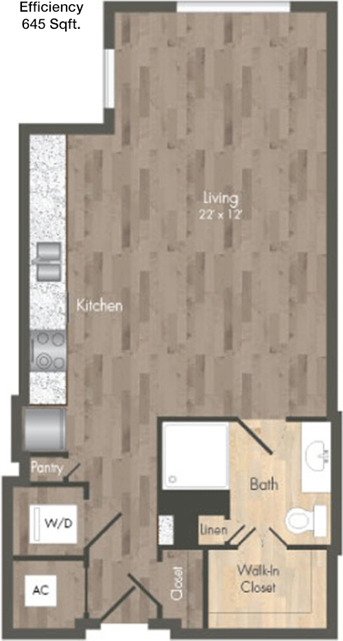 645 sq ft floorplan layout