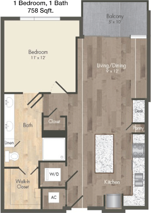 758 sq ft floorplan layout