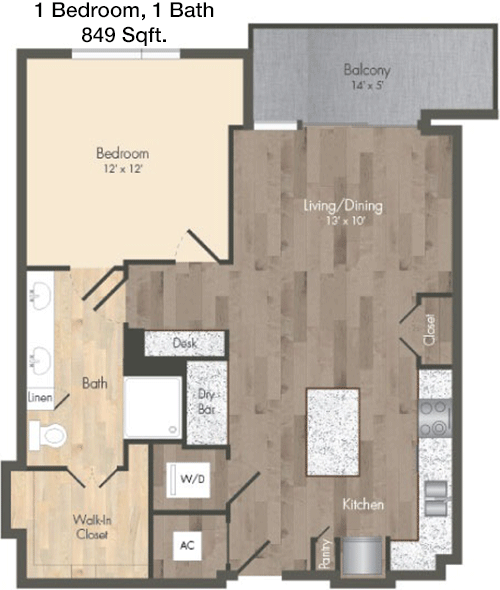 849 sq ft floorplan layout
