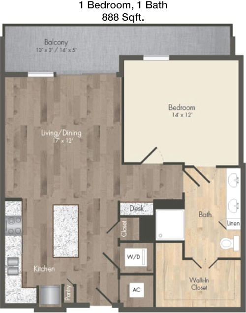888 sq ft floorplan layout