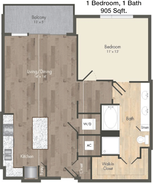 905 sq ft floorplan layout